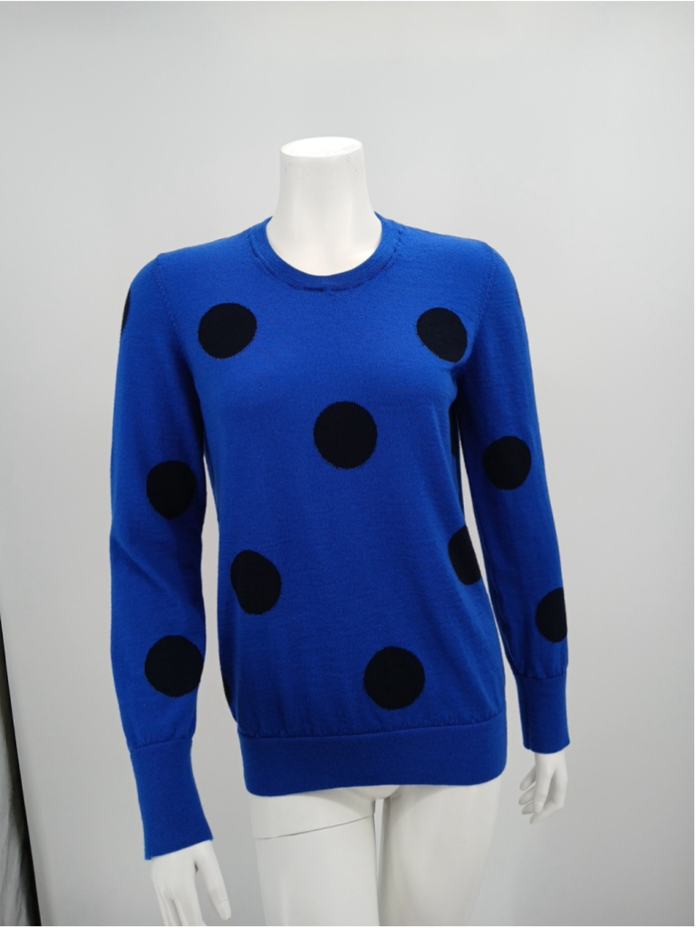 Equipment Blue Black Polka Dot 100% Wool Sweater Size L